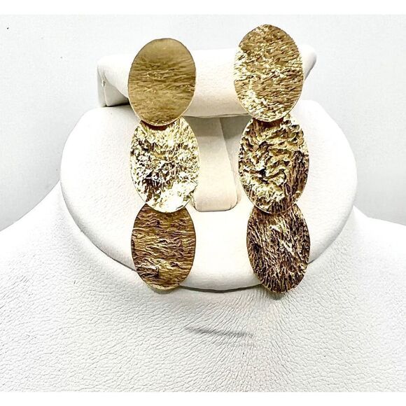 Leslie's Sterling Silver Gold-tone Textured Dangle Earrings - Picture 6 of 8